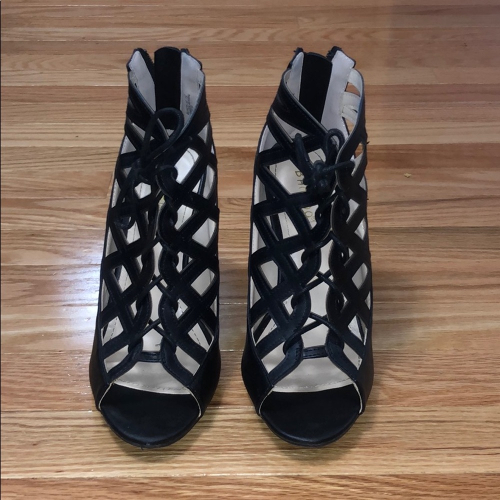 Black lattice cut heels